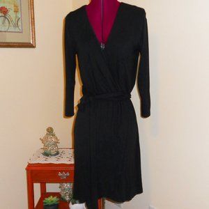 Loft Petites SP Black Jersey Wrap Dress L/S Stretchy Fabric
